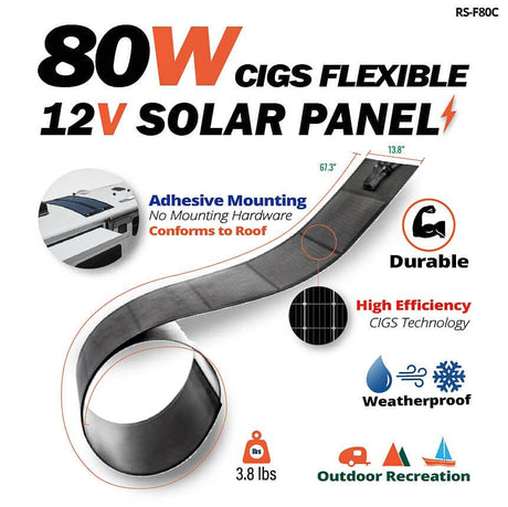 MEGA 80 FLEX | 80 Watt CIGS Flexible Solar Panel | Premium 12V Flexible Panel for Vans, RVs, Boats | High Efficiency