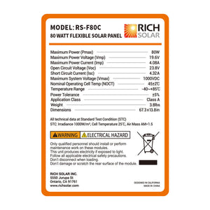 MEGA 80 FLEX | 80 Watt CIGS Flexible Solar Panel | Premium 12V Flexible Panel for Vans, RVs, Boats | High Efficiency