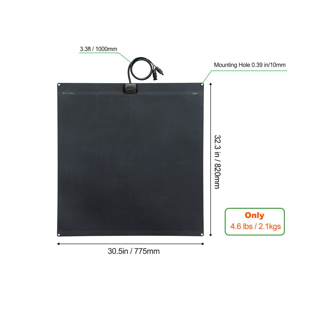Lensun 120W Full Black Flexible Solar Panel, 25.8% Back Contact Solar Cell